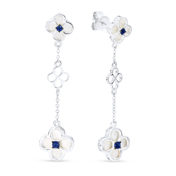 Beautiful Hand Crafted 14K White Gold  Sapphire And Diamond Arianna Collection Drop Dangle Earrings With A Lever Back Closure