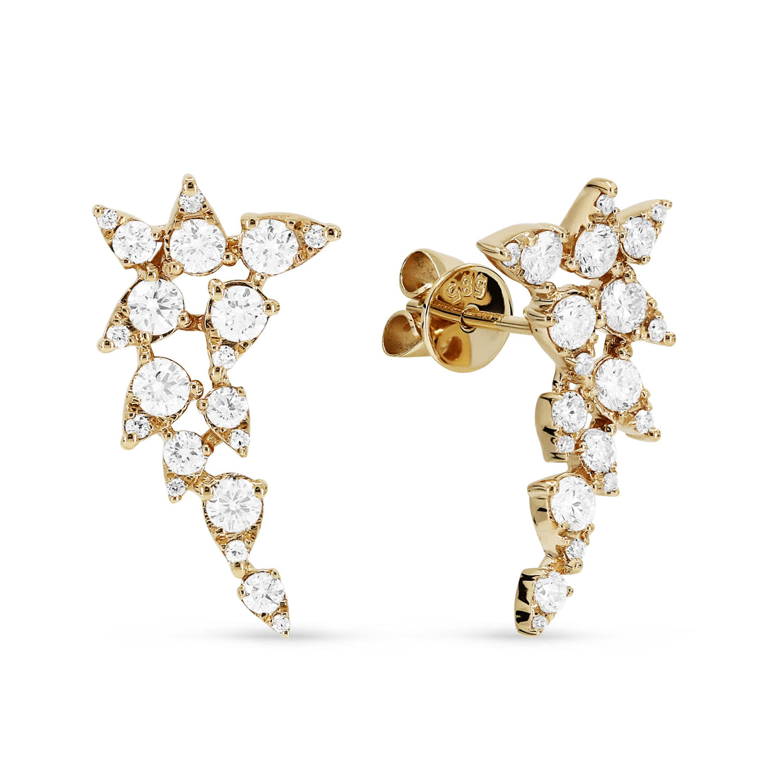 Beautiful Hand Crafted 14K Yellow Gold White Diamond Milano Collection Ear Climber Earrings With A Push Back Closure