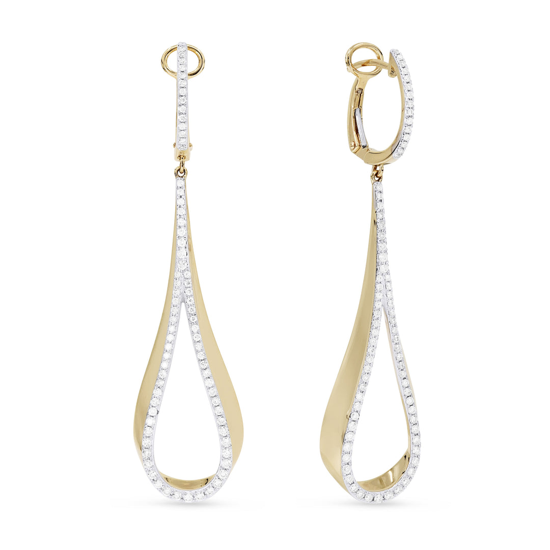 Beautiful Hand Crafted 14K Yellow Gold White Diamond Milano Collection Drop Dangle Earrings With A Lever Back Closure