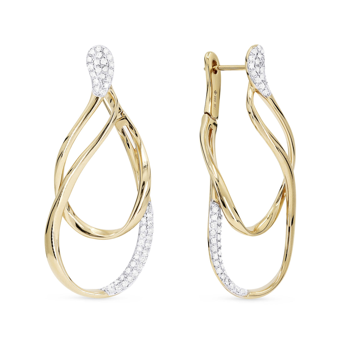 Beautiful Hand Crafted 14K Yellow Gold White Diamond Milano Collection Drop Dangle Earrings With A Lever Back Closure