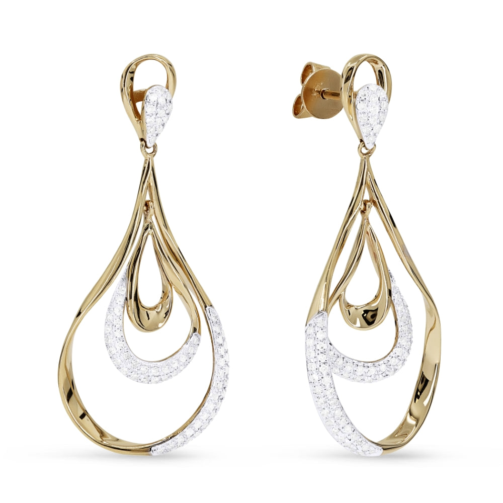 Beautiful Hand Crafted 14K Yellow Gold White Diamond Milano Collection Drop Dangle Earrings With A Omega Back Closure