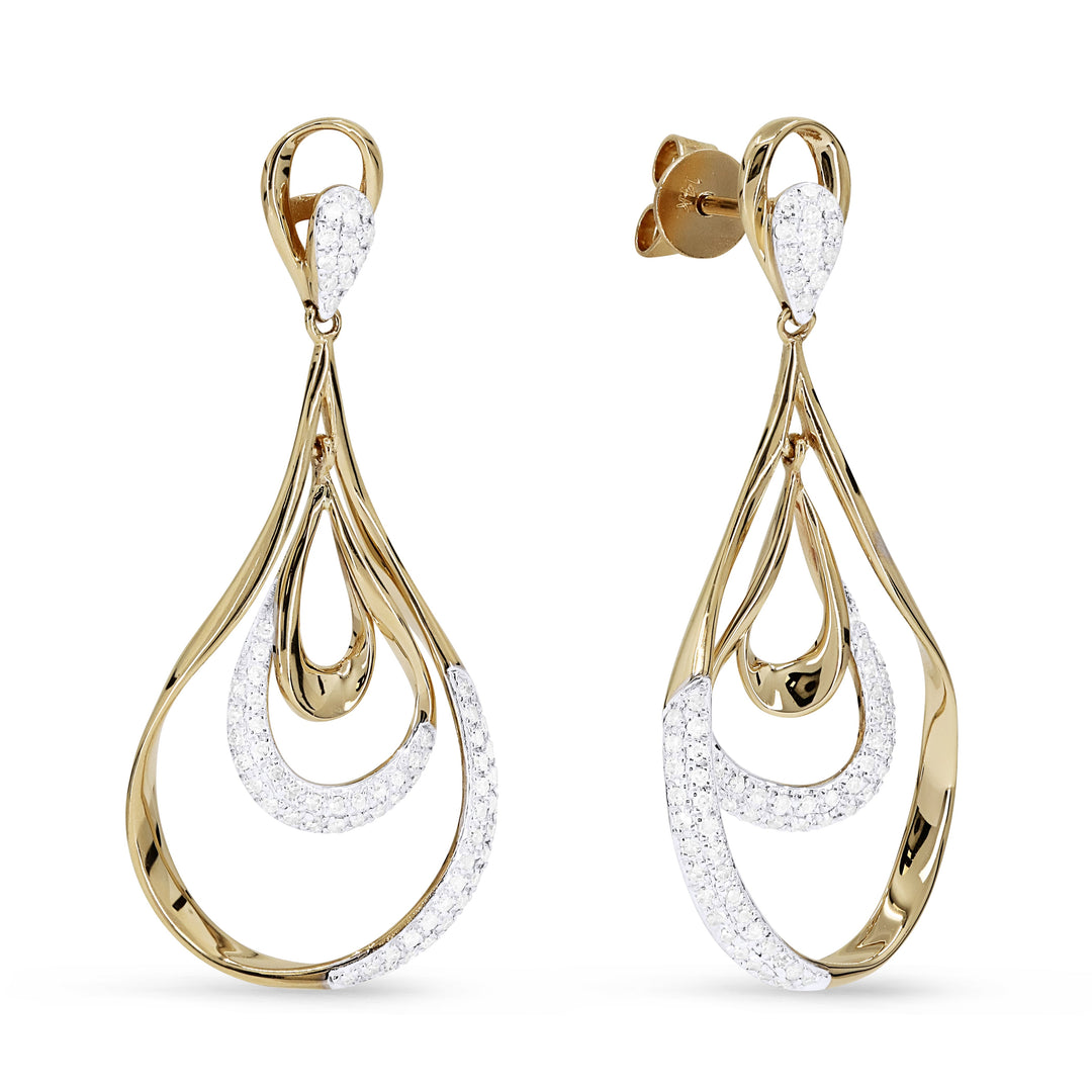 Beautiful Hand Crafted 14K Yellow Gold White Diamond Milano Collection Drop Dangle Earrings With A Omega Back Closure