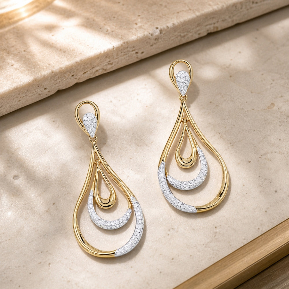 E1430 - 14K Yellow Gold Diamond Pear Drop Earrings