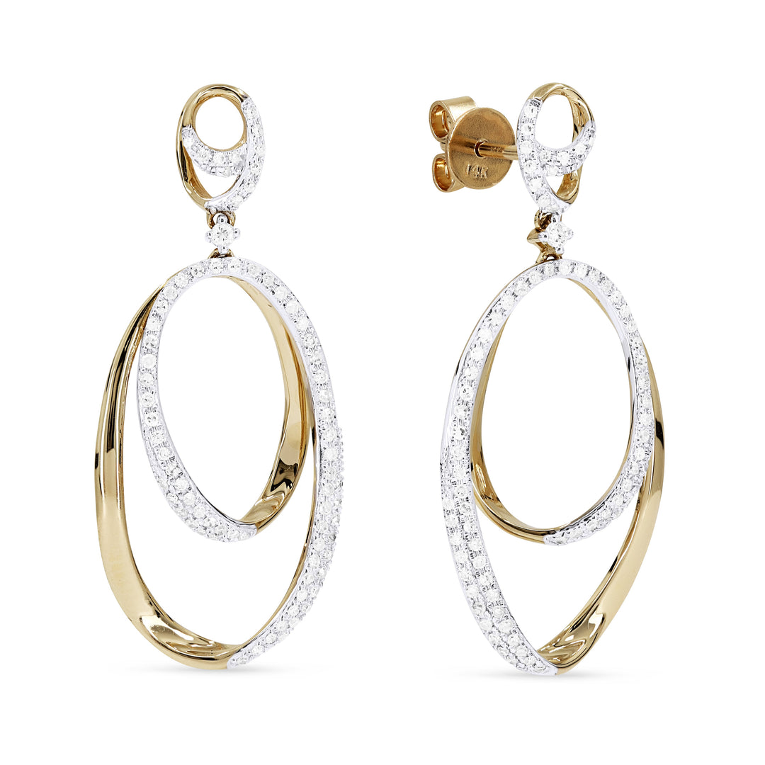 Beautiful Hand Crafted 14K Yellow Gold White Diamond Milano Collection Drop Dangle Earrings With A Omega Back Closure