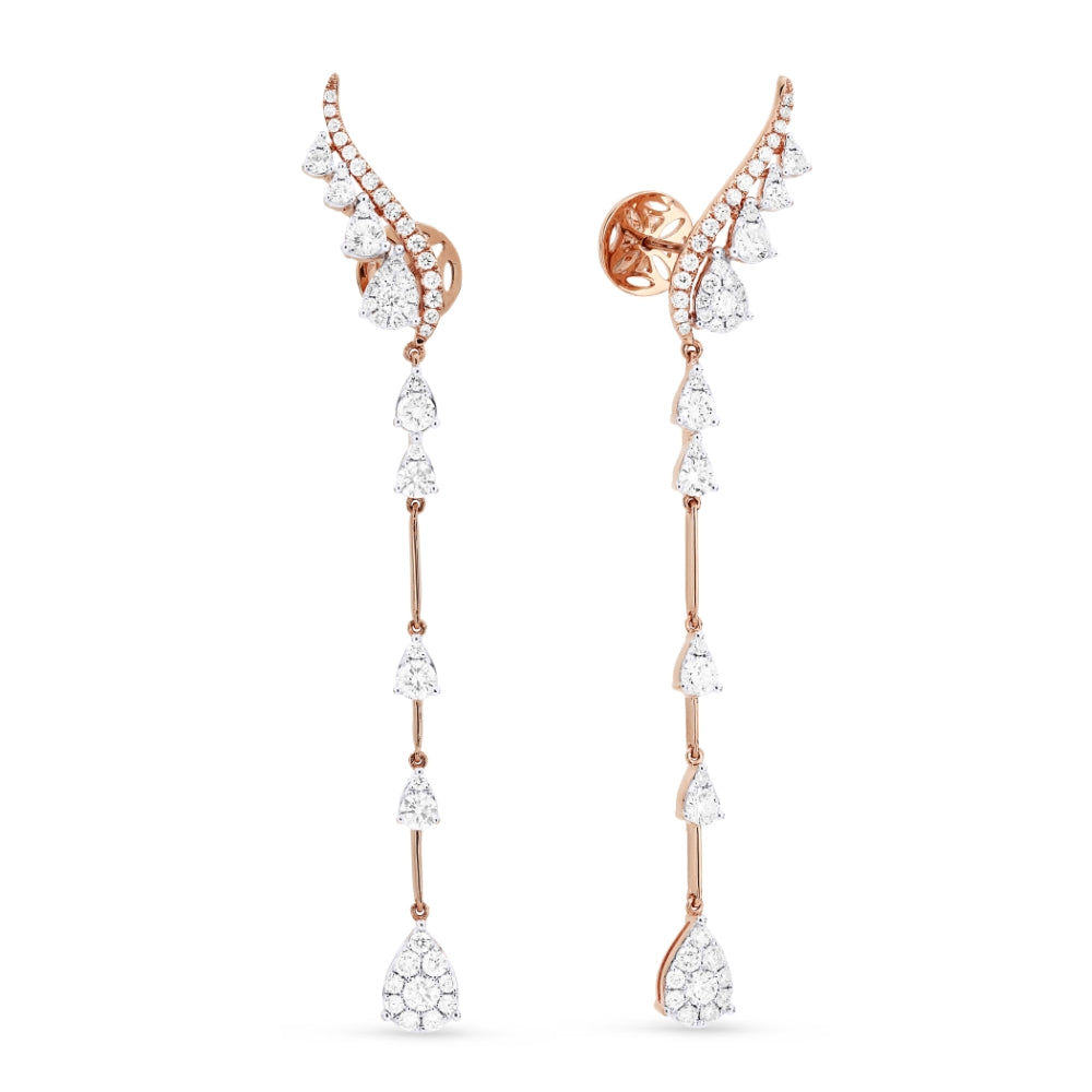 Beautiful Hand Crafted 14K Rose Gold White Diamond Milano Collection Ear Climber Earrings With A Push Back Closure