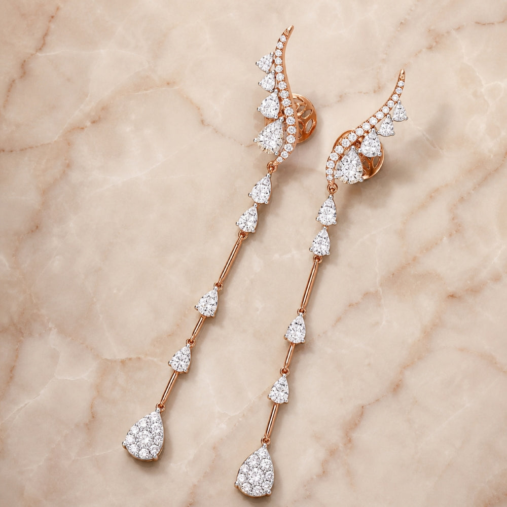 E1438 - 14K Gold Diamond Cocktail Ear Climber Earrings
