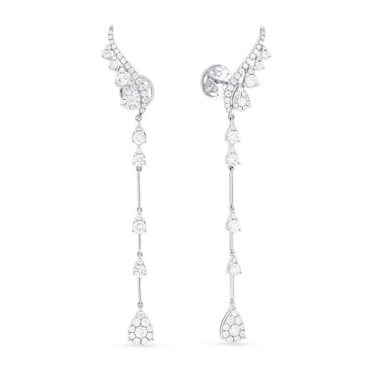 Beautiful Hand Crafted 14K White Gold White Diamond Milano Collection Ear Climber Earrings With A Push Back Closure