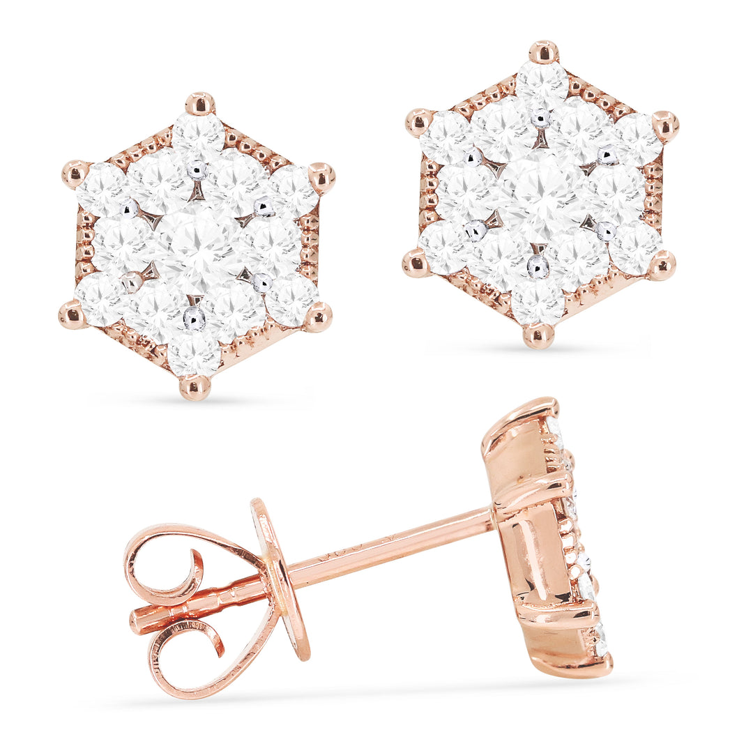 Beautiful Hand Crafted 14K Two Tone Gold White Diamond Lumina Collection Stud Earrings With A Push Back Closure