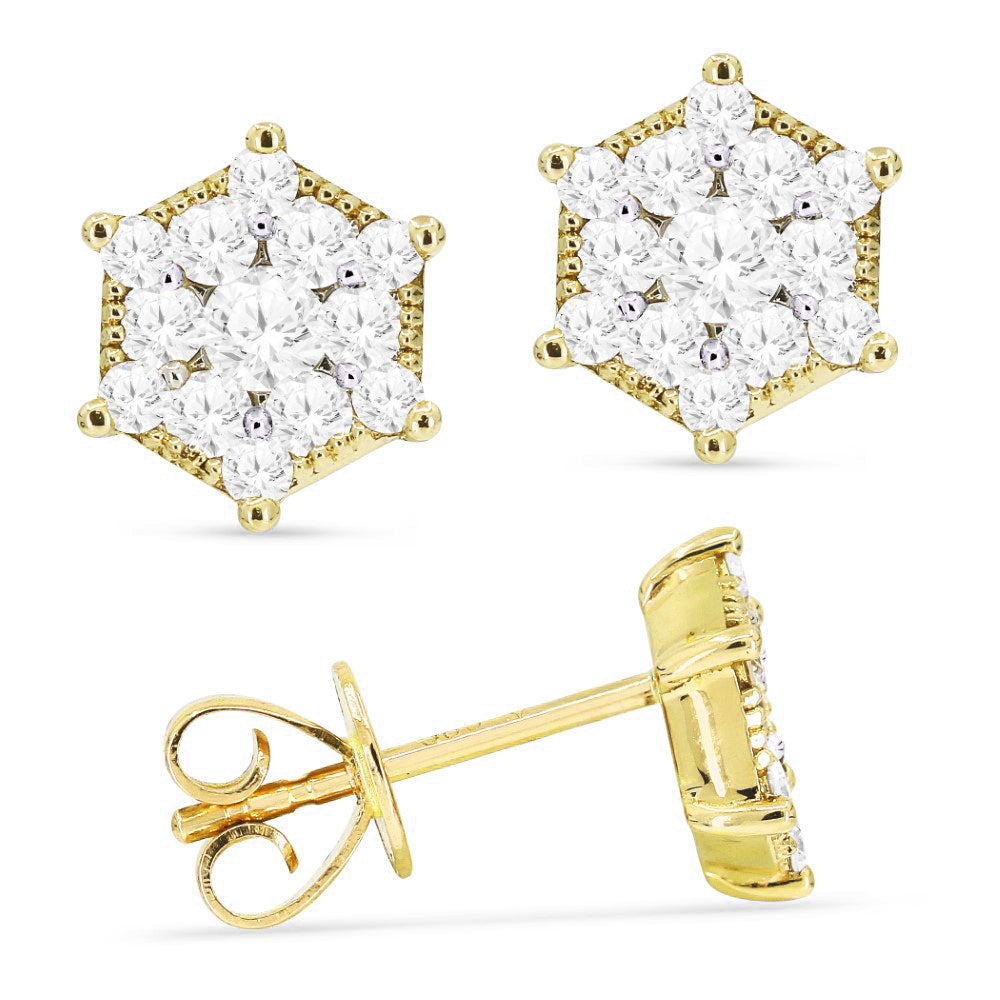 Beautiful Hand Crafted 14K Two Tone Gold White Diamond Lumina Collection Stud Earrings With A Push Back Closure