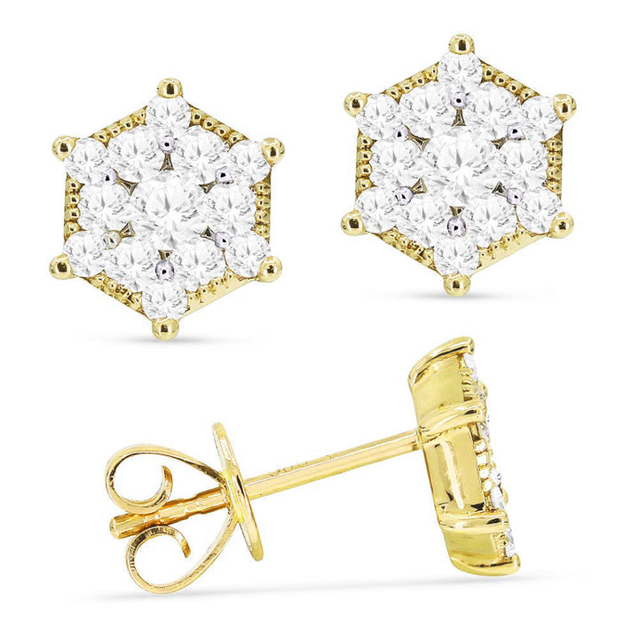 Beautiful Hand Crafted 14K Two Tone Gold White Diamond Lumina Collection Stud Earrings With A Push Back Closure