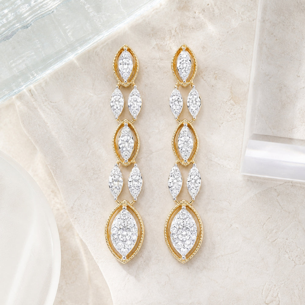 E1452 - 14K Yellow Gold Diamond Marquise Drop Earrings