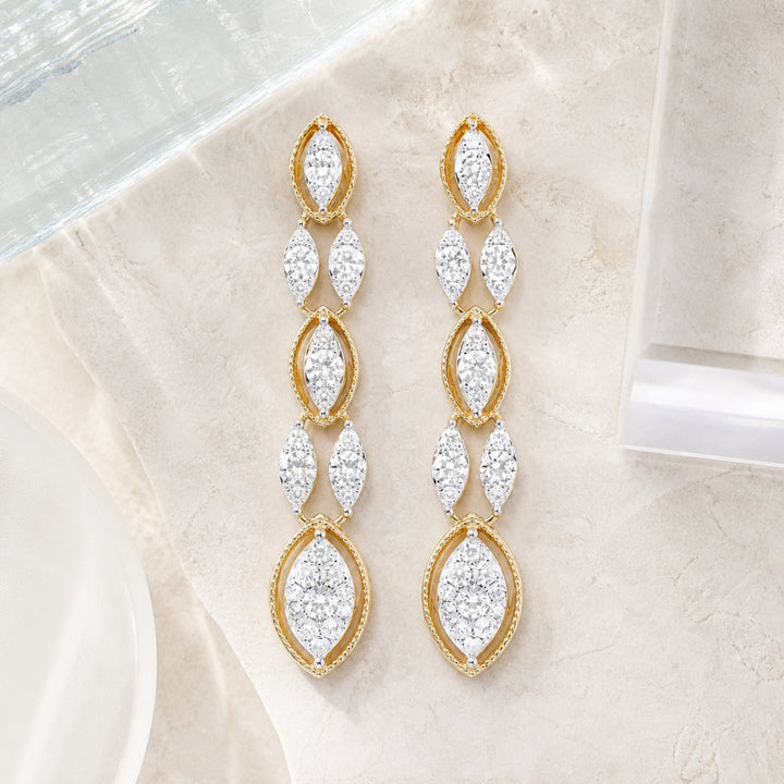 E1452 - 14K Yellow Gold Diamond Marquise Drop Earrings