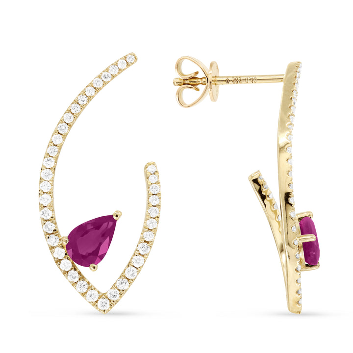 Beautiful Hand Crafted 14K Yellow Gold  Pink Sapphire And Diamond Eclectica Collection Drop Dangle Earrings With A Push Back Closure
