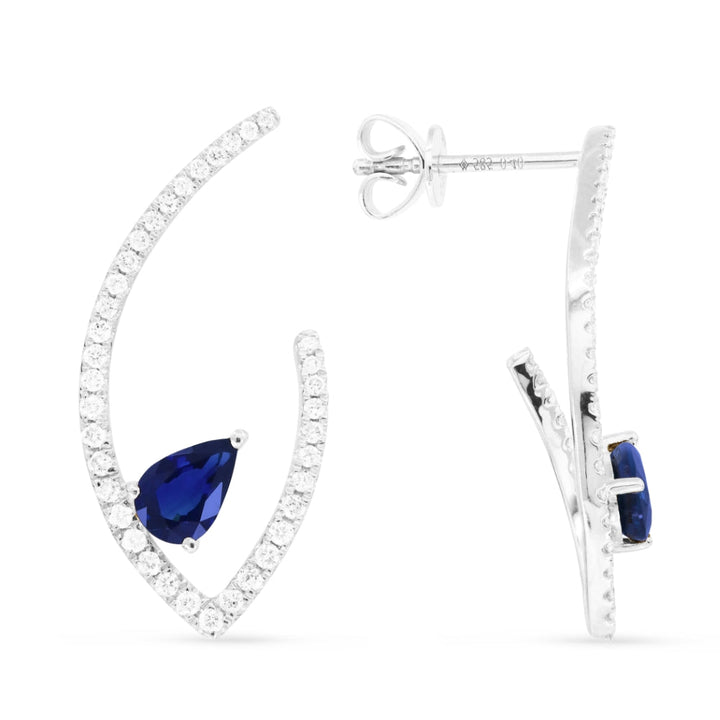 Beautiful Hand Crafted 14K White Gold  Sapphire And Diamond Arianna Collection Drop Dangle Earrings With A Push Back Closure