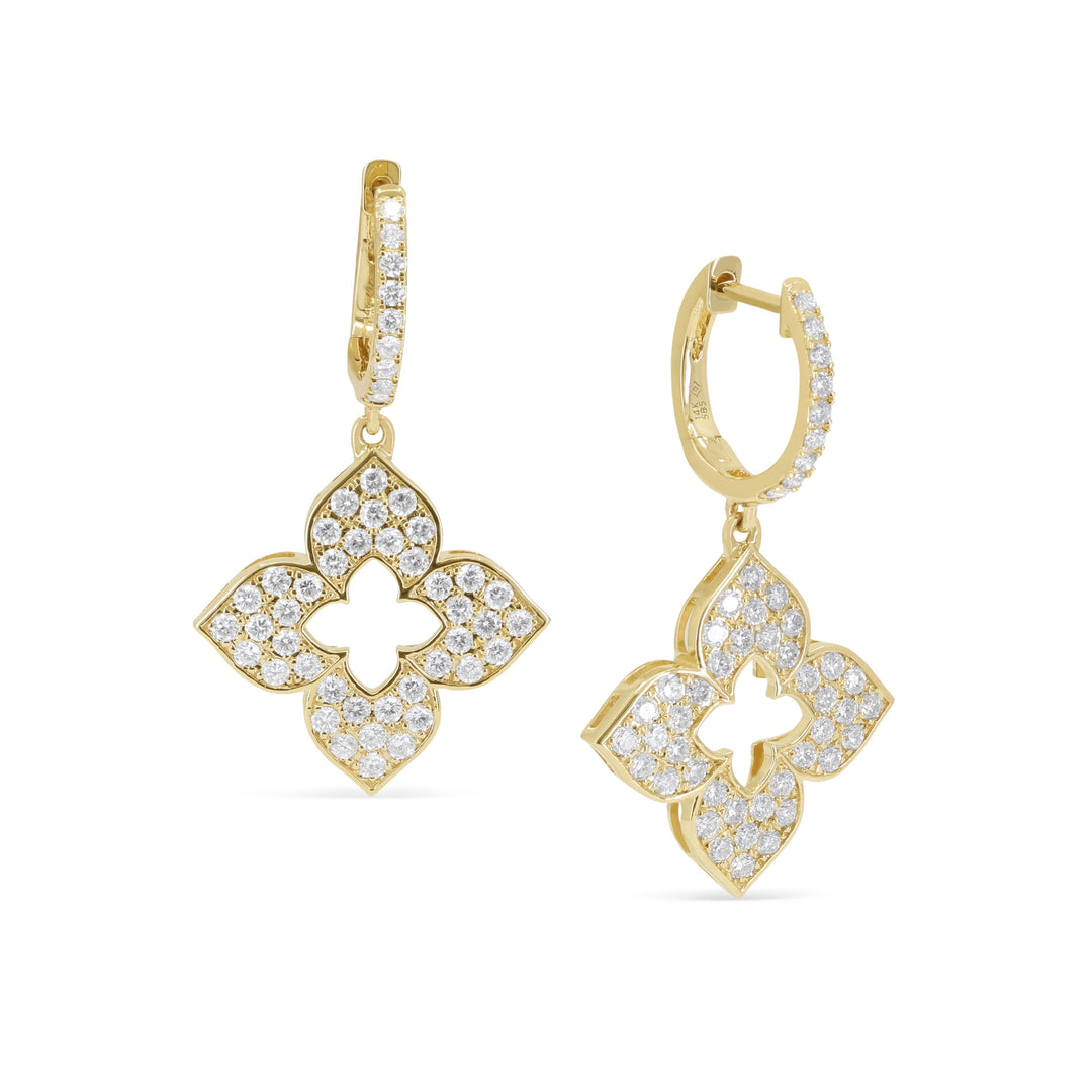 Beautiful Hand Crafted 14K Yellow Gold White Diamond Milano Collection Drop Dangle Earrings With A Lever Back Closure