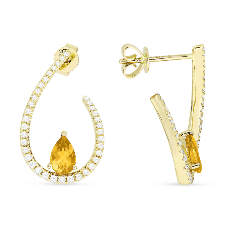 Beautiful Hand Crafted 14K Yellow Gold 4x6MM Citrine And Diamond Eclectica Collection Drop Dangle Earrings With A Omega Back Closure