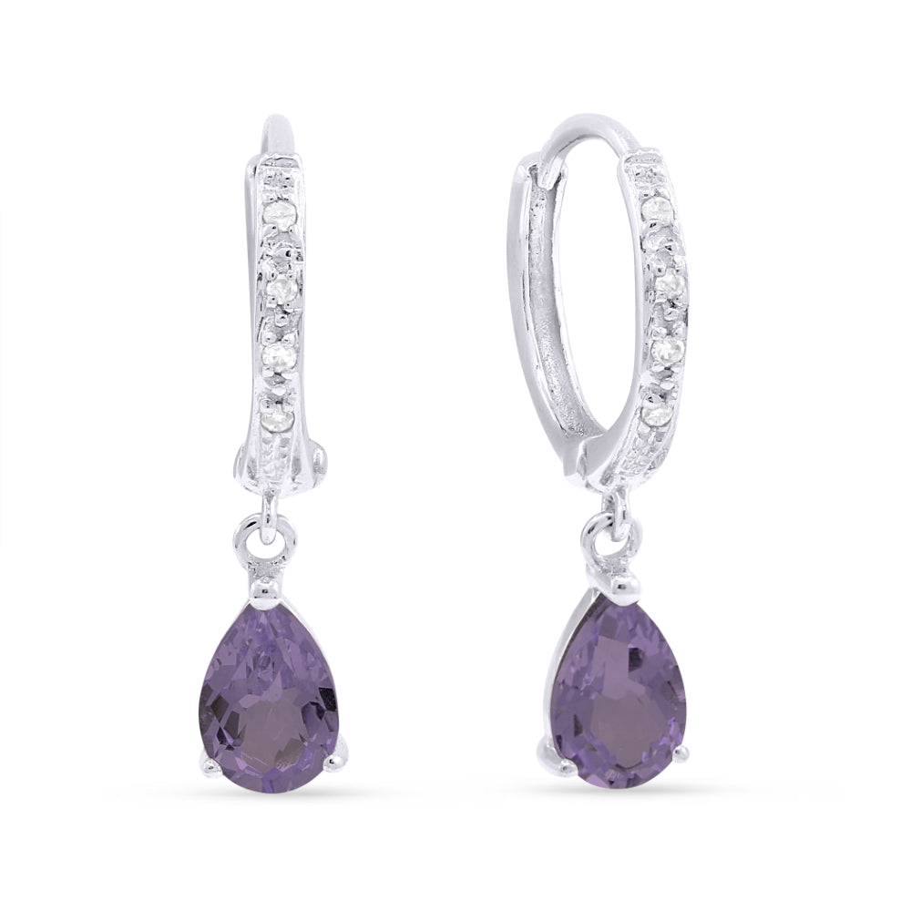 Beautiful Hand Crafted 14K White Gold 4X6MM Amethyst And Diamond Essentials Collection Drop Dangle Earrings With A Lever Back Closure