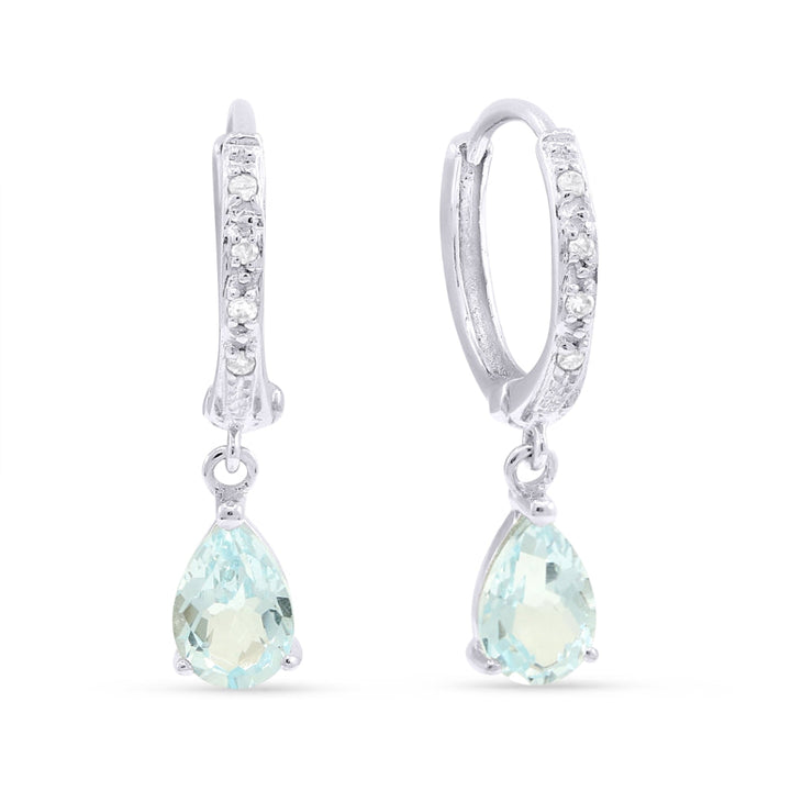 Beautiful Hand Crafted 14K White Gold 4x6MM Aquamarine And Diamond Essentials Collection Drop Dangle Earrings With A Omega Back Closure