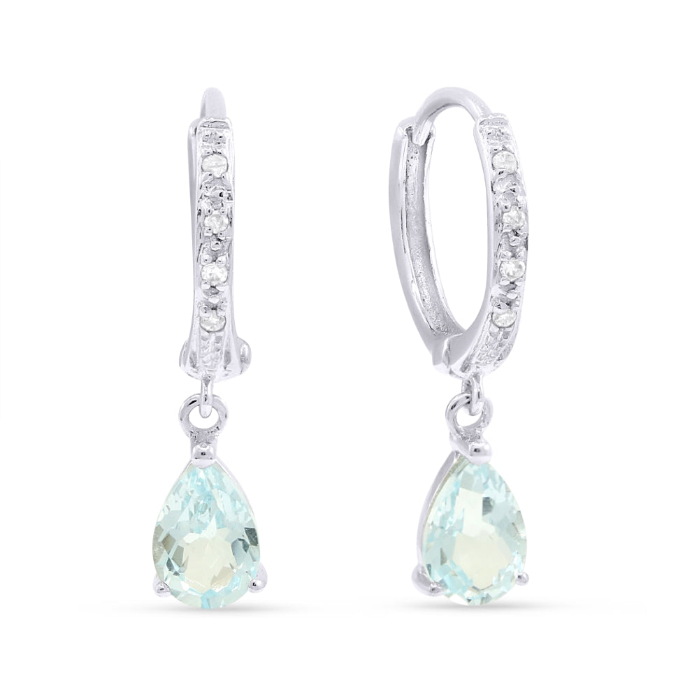 Beautiful Hand Crafted 14K White Gold 4X6MM Aquamarine And Diamond Essentials Collection Drop Dangle Earrings With A Lever Back Closure