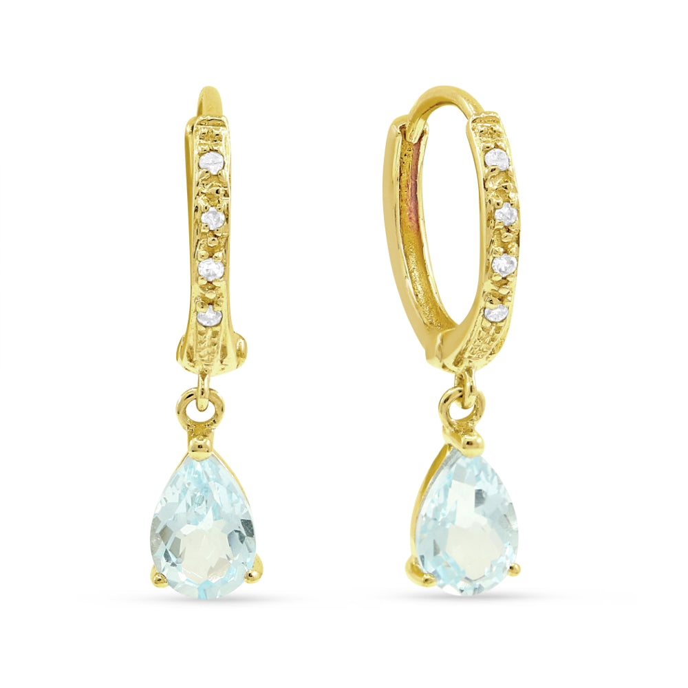 Beautiful Hand Crafted 14K Yellow Gold 4X6MM Aquamarine And Diamond Essentials Collection Drop Dangle Earrings With A Lever Back Closure