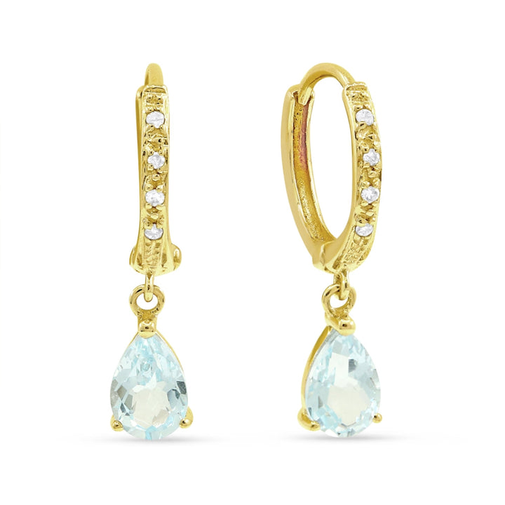 Beautiful Hand Crafted 14K Yellow Gold 4X6MM Aquamarine And Diamond Essentials Collection Drop Dangle Earrings With A Lever Back Closure