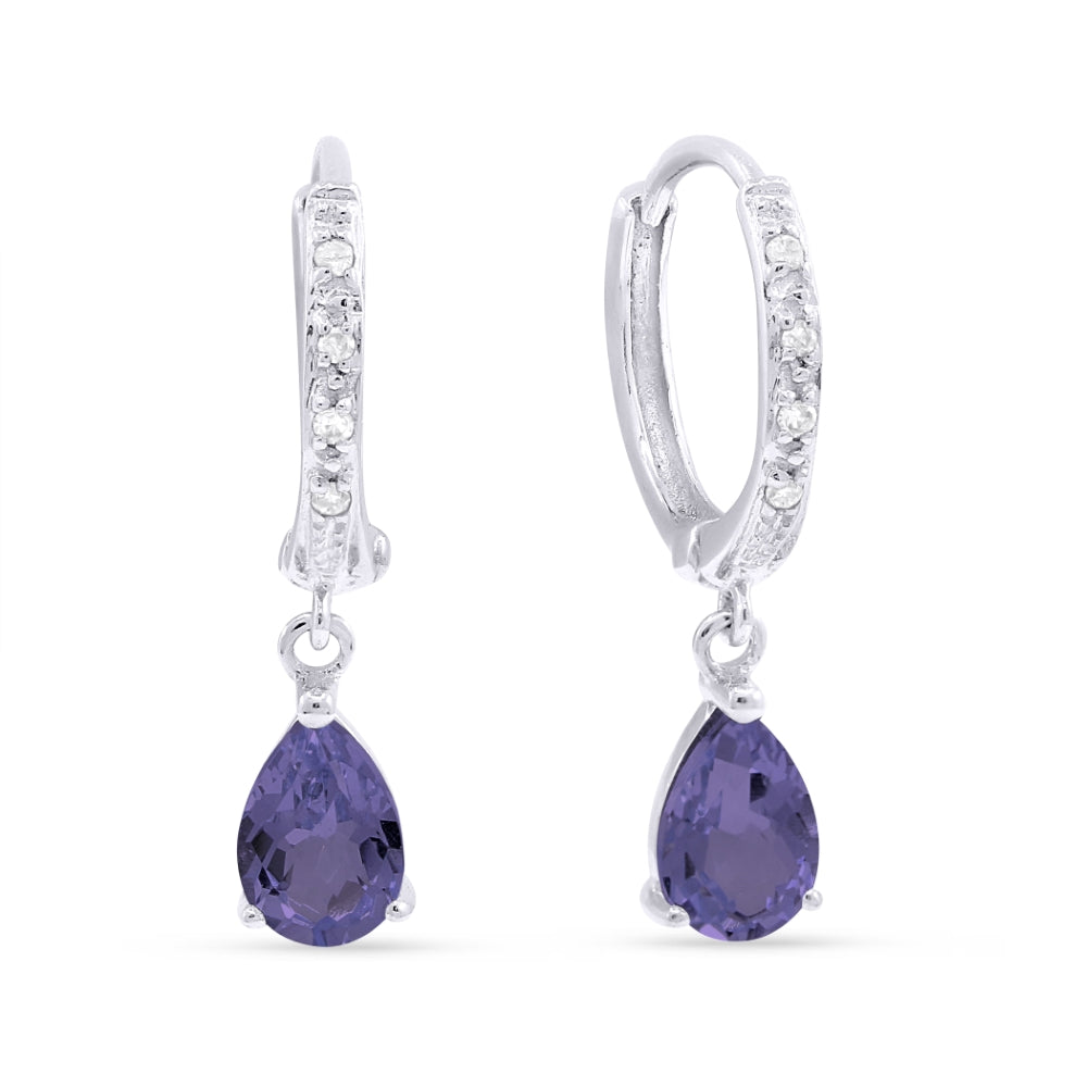 Beautiful Hand Crafted 14K White Gold 4X6MM Created Alexandrite And Diamond Essentials Collection Drop Dangle Earrings With A Lever Back Closure