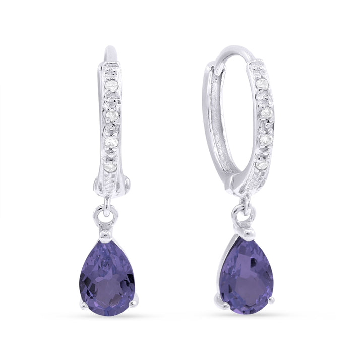 Beautiful Hand Crafted 14K White Gold 4X6MM Created Alexandrite And Diamond Essentials Collection Drop Dangle Earrings With A Lever Back Closure