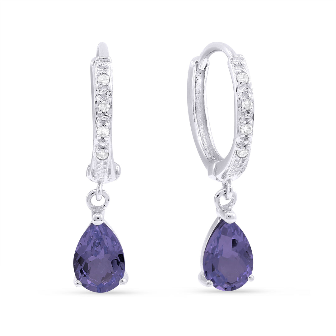 Beautiful Hand Crafted 14K White Gold 4X6MM Created Alexandrite And Diamond Essentials Collection Drop Dangle Earrings With A Lever Back Closure