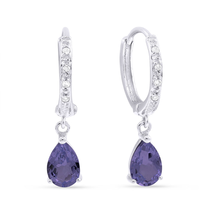 Beautiful Hand Crafted 14K White Gold 4X6MM Created Alexandrite And Diamond Essentials Collection Drop Dangle Earrings With A Lever Back Closure