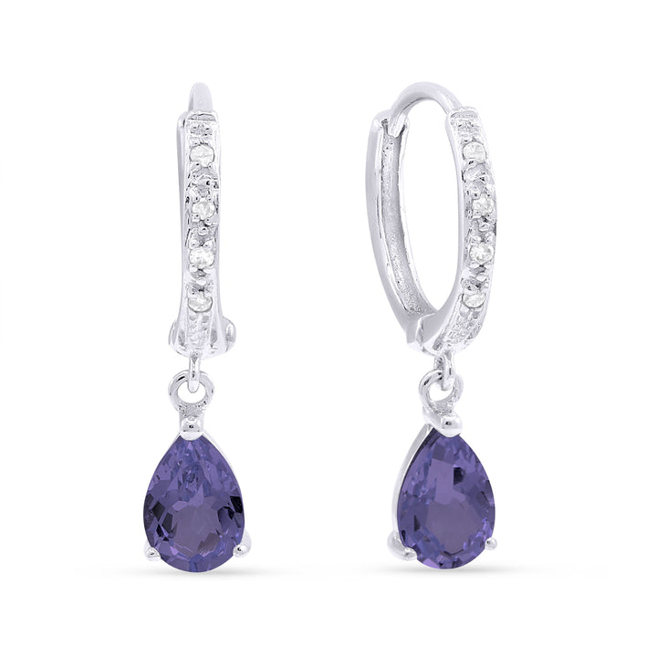 Beautiful Hand Crafted 14K White Gold 4X6MM Created Alexandrite And Diamond Essentials Collection Drop Dangle Earrings With A retail-facing