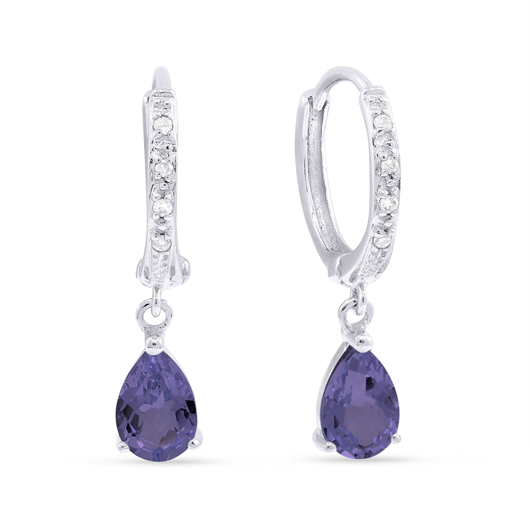 Beautiful Hand Crafted 14K White Gold 4x6MM Created Alexandrite And Diamond Essentials Collection Drop Dangle Earrings With A Omega Back Closure