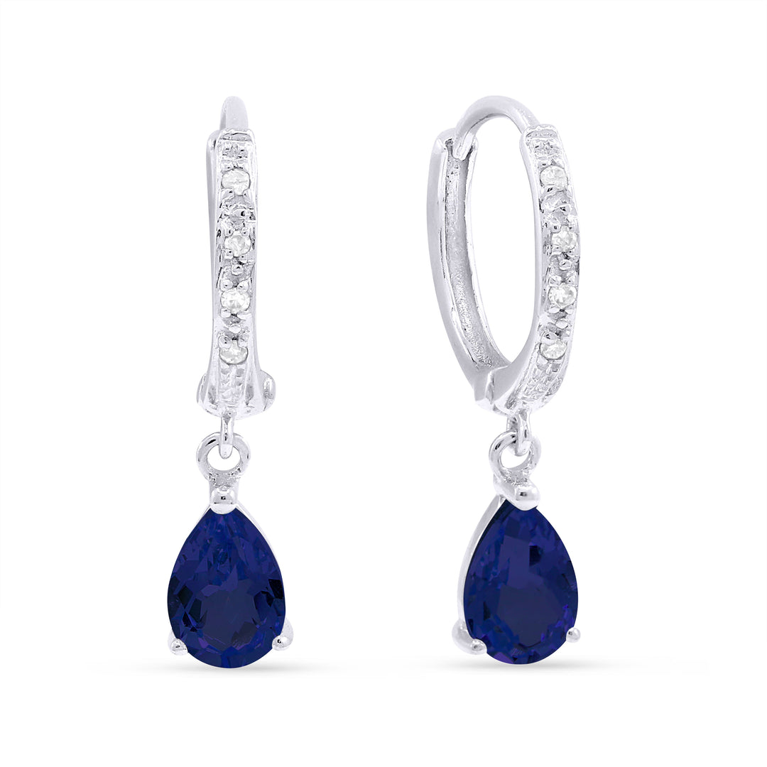 Beautiful Hand Crafted 14K White Gold 4x6MM Created Sapphire And Diamond Essentials Collection Drop Dangle Earrings With A Omega Back Closure