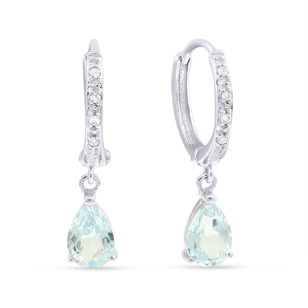 Beautiful Hand Crafted 14K White Gold 4X6MM Blue Topaz And Diamond Essentials Collection Drop Dangle Earrings With A retail-facing