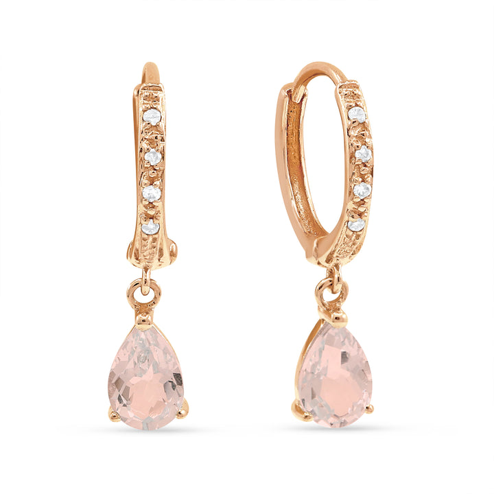 Beautiful Hand Crafted 14K Two Tone Gold 4x6MM Created Morganite And Diamond Essentials Collection Drop Dangle Earrings With A Omega Back Closure
