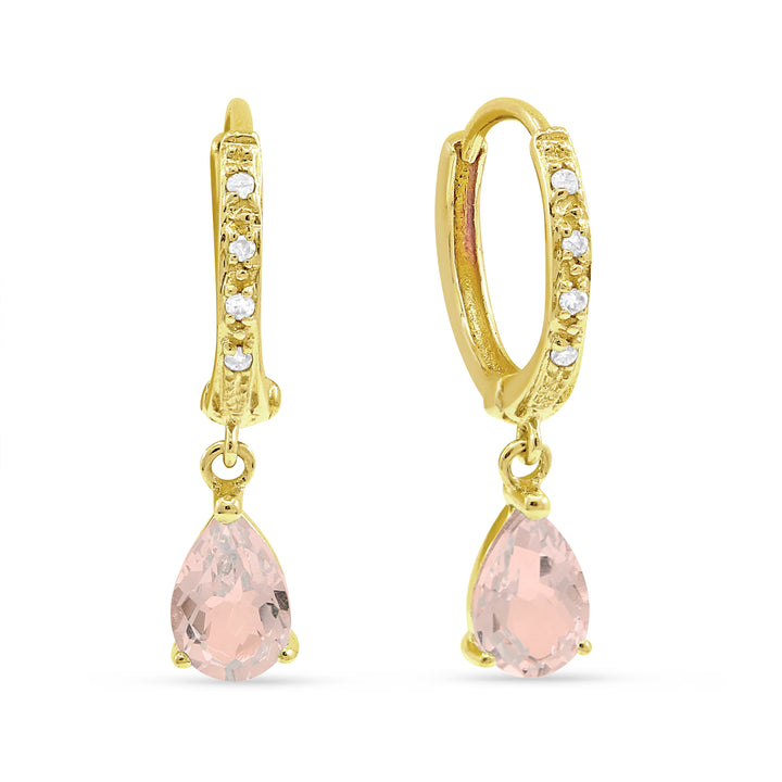 Beautiful Hand Crafted 14K Yellow Gold 4x6MM Created Morganite And Diamond Essentials Collection Drop Dangle Earrings With A Omega Back Closure
