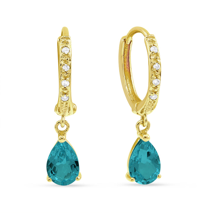Beautiful Hand Crafted 14K Yellow Gold 4x6MM Created Tourmaline Paraiba And Diamond Essentials Collection Drop Dangle Earrings With A Omega Back Closure