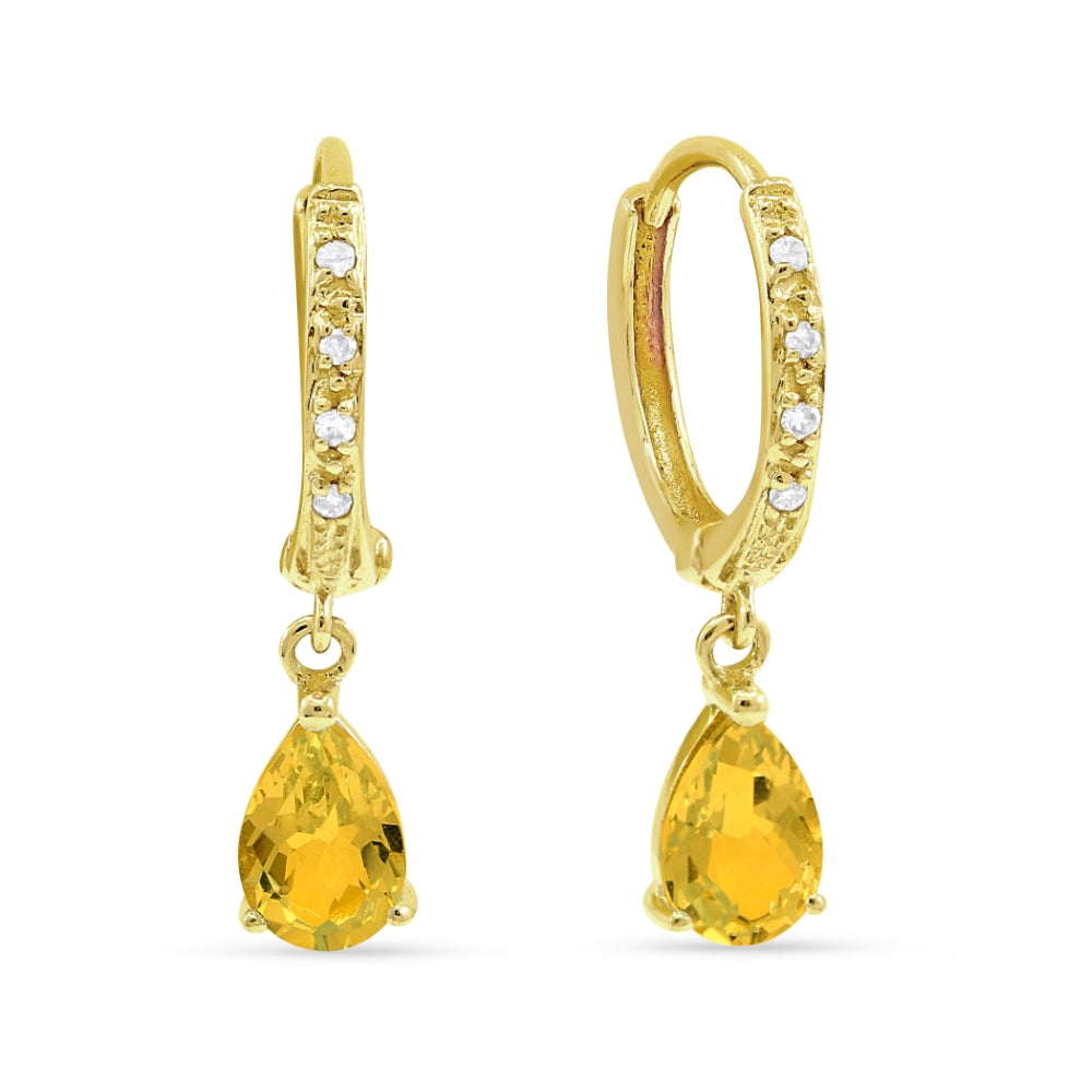 Beautiful Hand Crafted 14K Two Tone Gold 4X6MM Citrine And Diamond Essentials Collection Drop Dangle Earrings With A Lever Back Closure