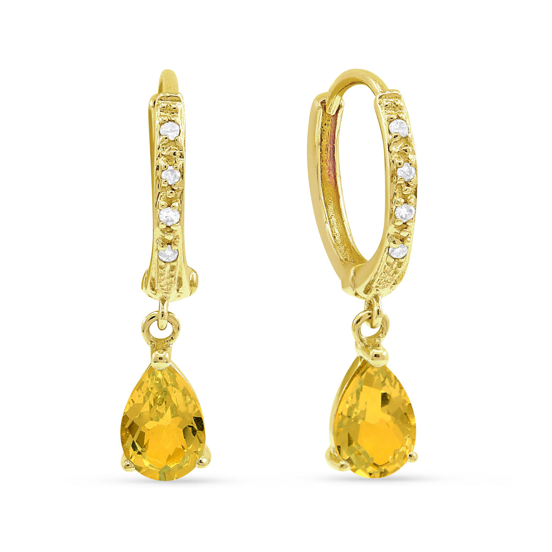 Beautiful Hand Crafted 14K Two Tone Gold 4X6MM Citrine And Diamond Essentials Collection Drop Dangle Earrings With A Lever Back Closure