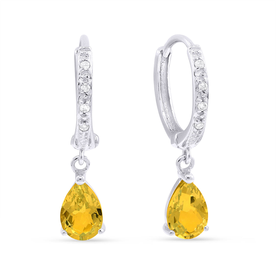 Beautiful Hand Crafted 14K White Gold 4X6MM Citrine And Diamond Essentials Collection Drop Dangle Earrings With A Lever Back Closure