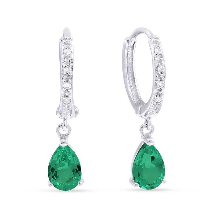Beautiful Hand Crafted 14K White Gold 4X6MM Emerald And Diamond Essentials Collection Drop Dangle Earrings With A Lever Back Closure