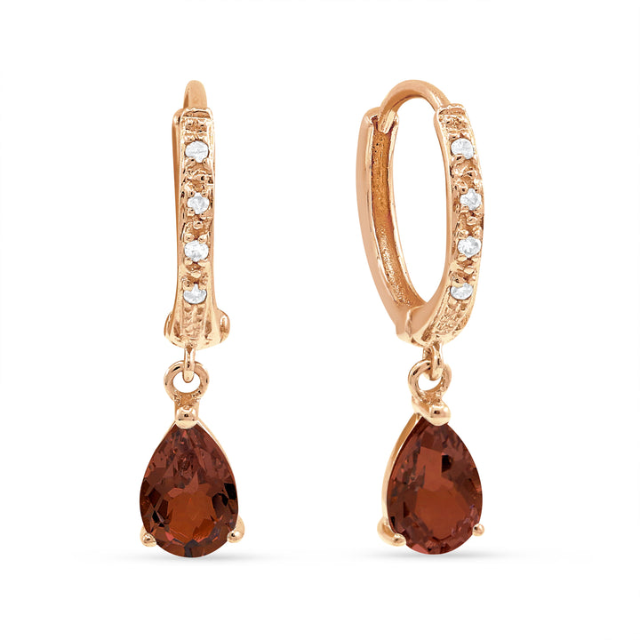 Beautiful Hand Crafted 14K Rose Gold 4x6MM Garnet And Diamond Essentials Collection Drop Dangle Earrings With A Omega Back Closure