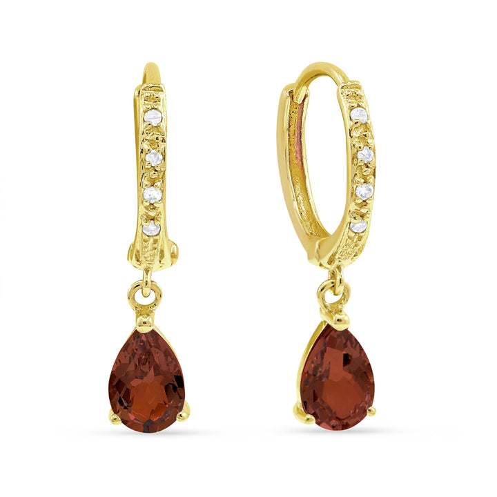 Beautiful Hand Crafted 14K Yellow Gold 4x6MM Garnet And Diamond Essentials Collection Drop Dangle Earrings With A Omega Back Closure