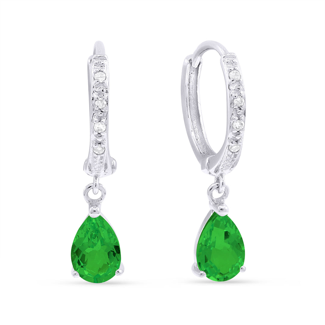Beautiful Hand Crafted 14K White Gold 4x6MM Created Emerald And Diamond Essentials Collection Drop Dangle Earrings With A Omega Back Closure