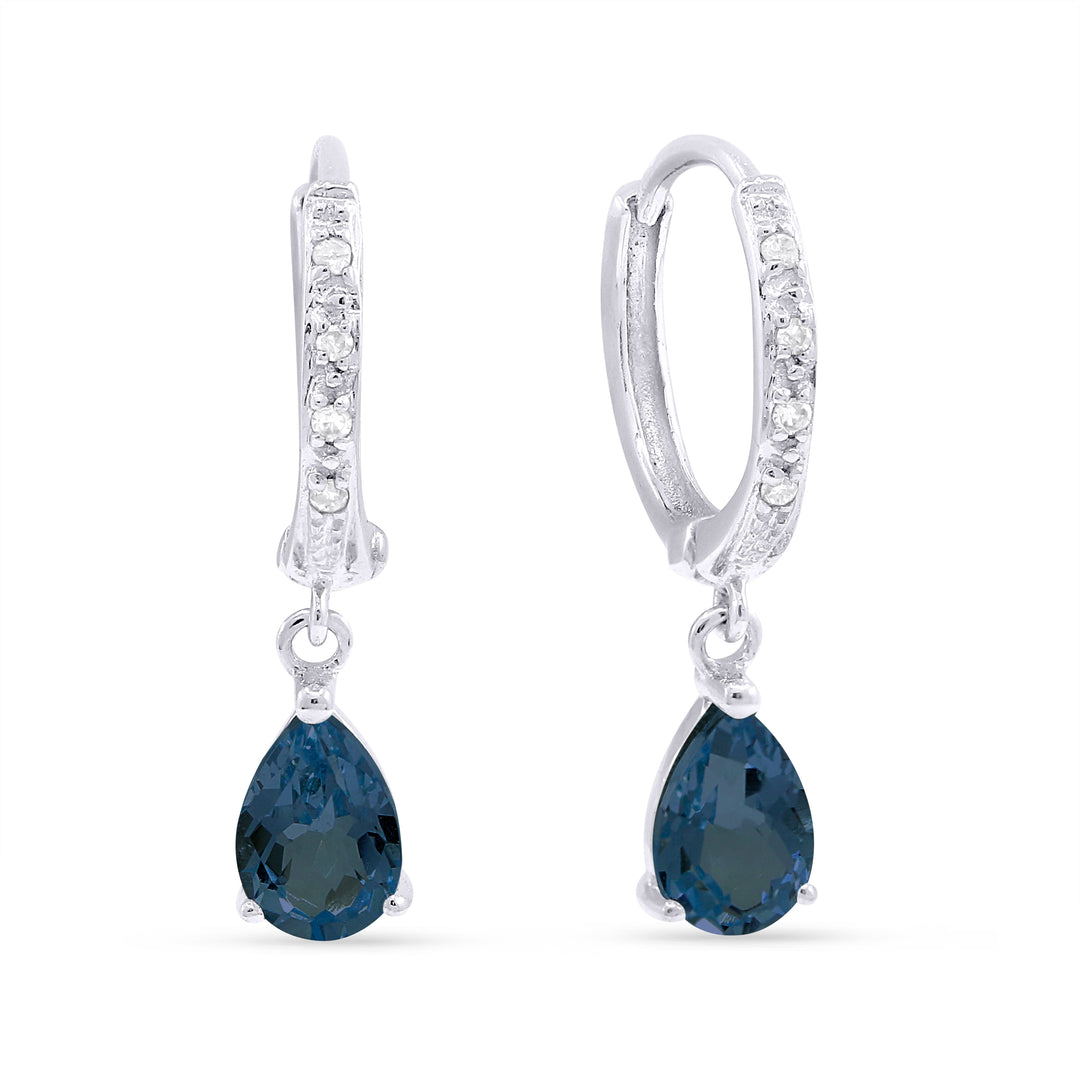 Beautiful Hand Crafted 14K White Gold 4X6MM London Blue Topaz And Diamond Essentials Collection Drop Dangle Earrings With A Lever Back Closure