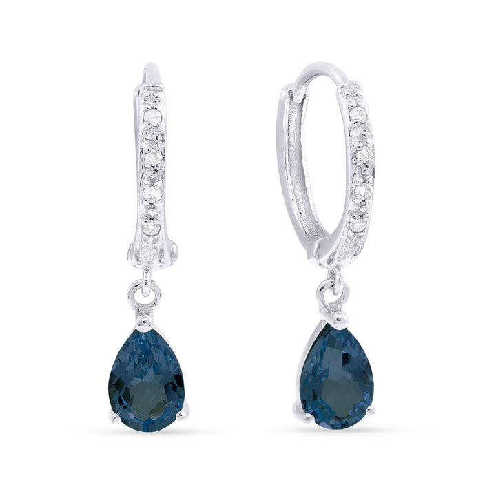 Beautiful Hand Crafted 14K White Gold 4X6MM London Blue Topaz And Diamond Essentials Collection Drop Dangle Earrings With A Lever Back Closure