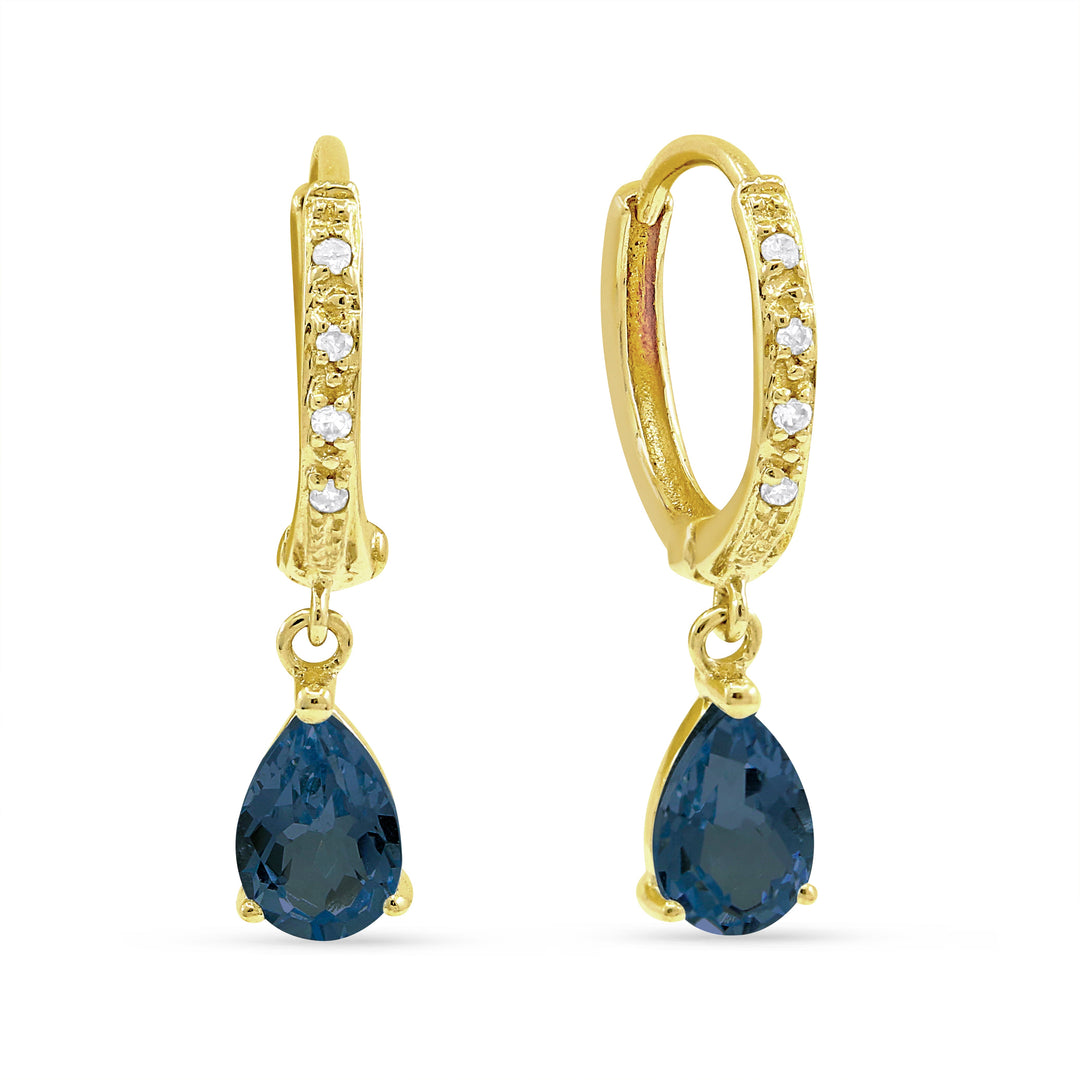 Beautiful Hand Crafted 14K Yellow Gold 4x6MM London Blue Topaz And Diamond Essentials Collection Drop Dangle Earrings With A Omega Back Closure