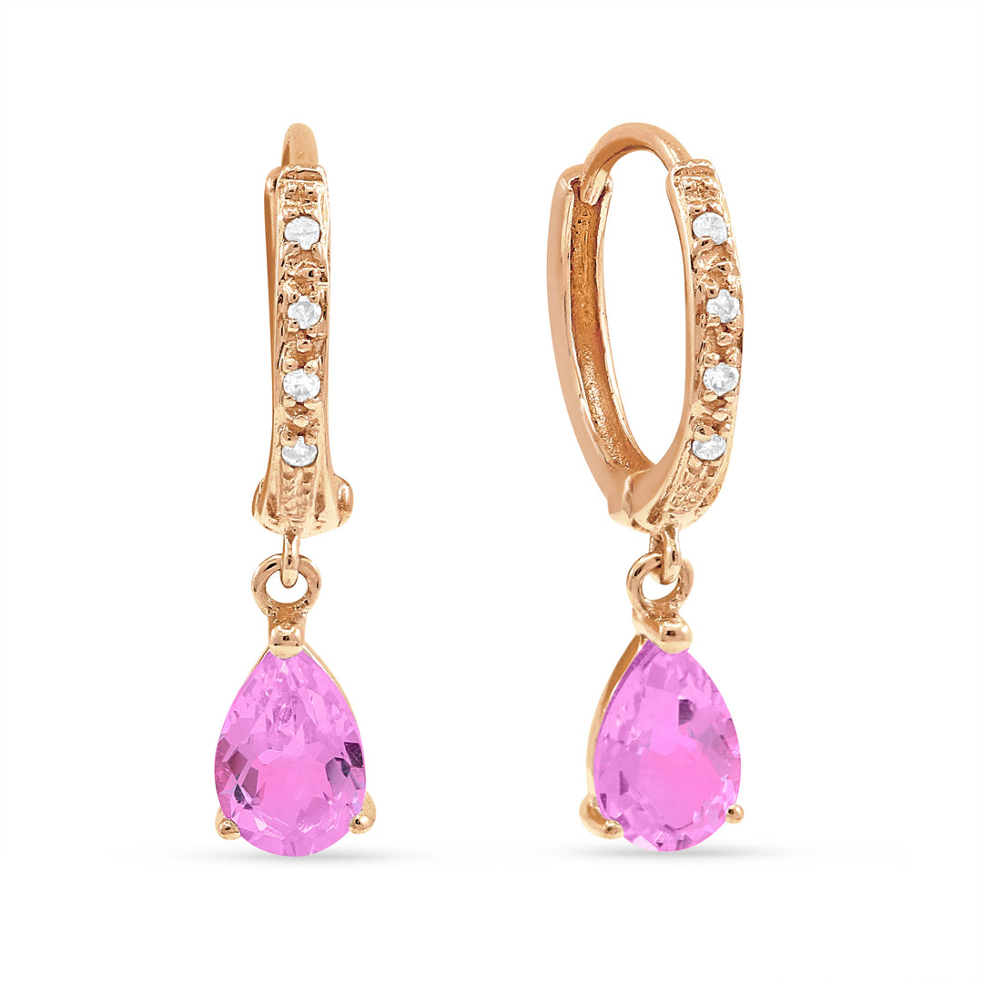 Beautiful Hand Crafted 14K Rose Gold 4x6MM Created Pink Sapphire And Diamond Essentials Collection Drop Dangle Earrings With A Omega Back Closure