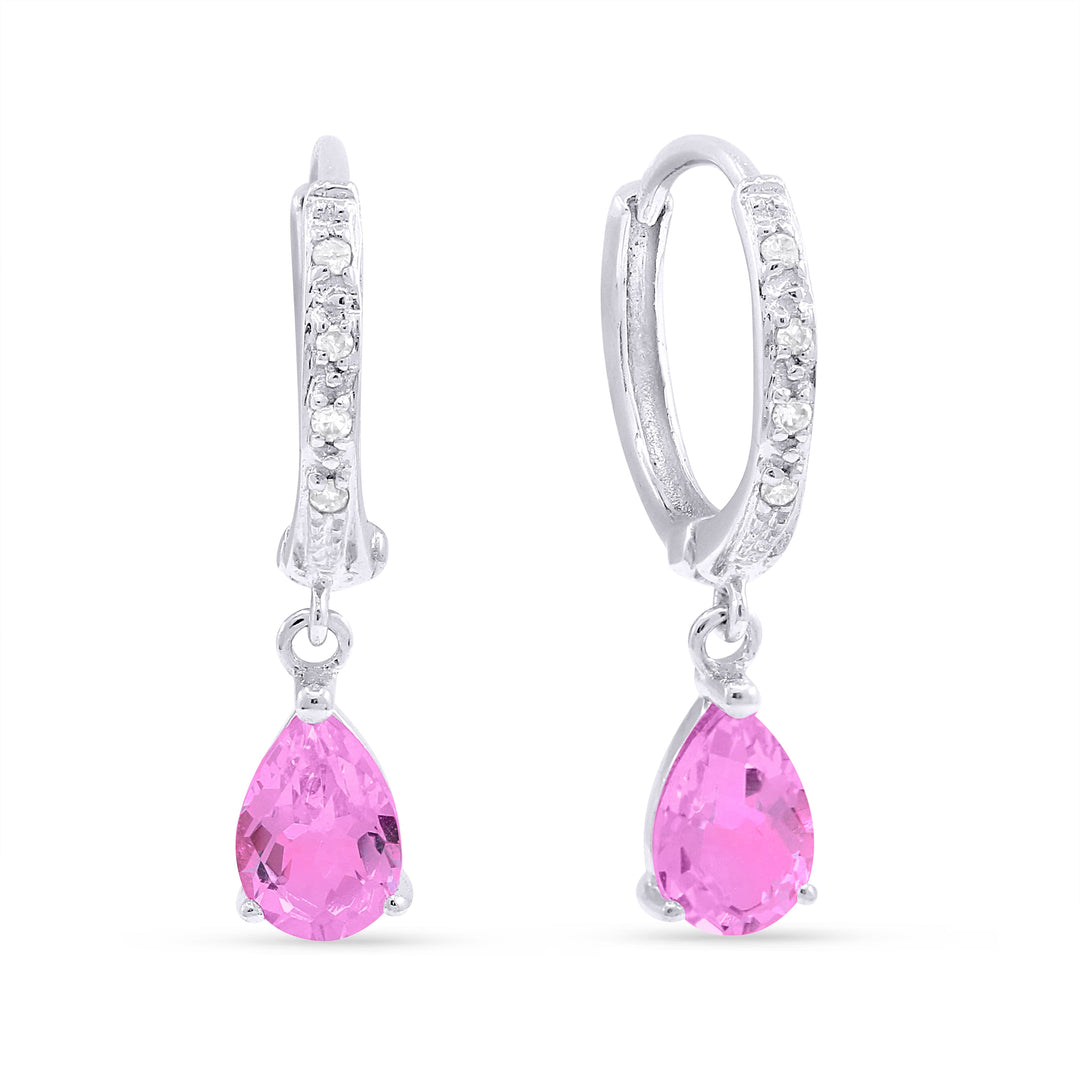Beautiful Hand Crafted 14K White Gold 4X6MM Created Pink Sapphire And Diamond Essentials Collection Drop Dangle Earrings With A Lever Back Closure