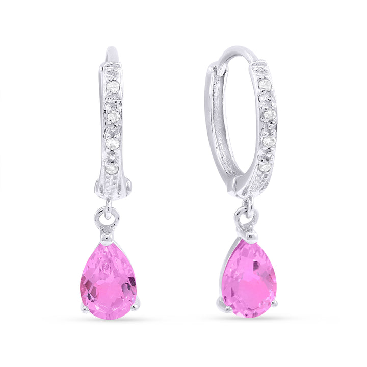 Beautiful Hand Crafted 14K White Gold 4X6MM Created Pink Sapphire And Diamond Essentials Collection Drop Dangle Earrings With A Lever Back Closure