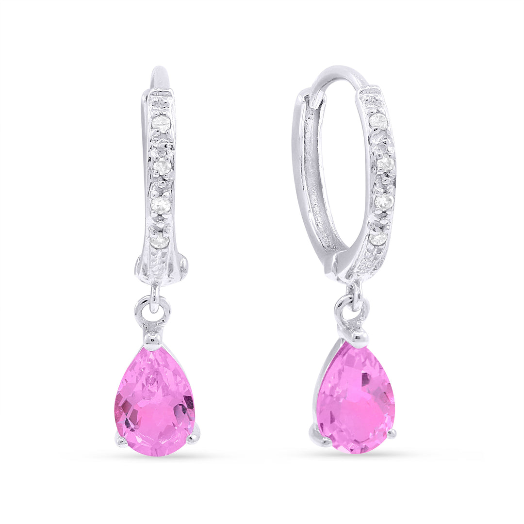 Beautiful Hand Crafted 14K White Gold 4x6MM Created Pink Sapphire And Diamond Essentials Collection Drop Dangle Earrings With A Omega Back Closure